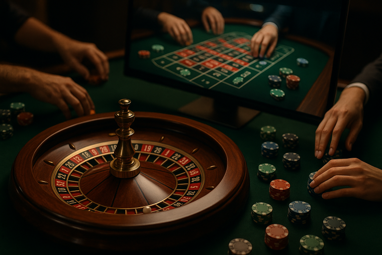 Online roulette wheel in a virtual casino setting